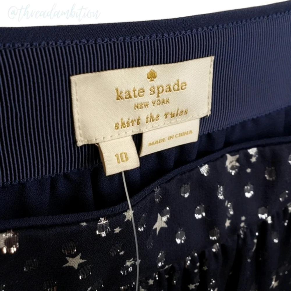 Kate Spade Night Sky Navy Silver Star Ruffle Tiered Silk Mini Skirt NWT Sz 10